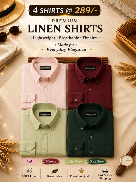 Premium Linen Shirts Combo Pack Set of 4 Lightweight Breathable