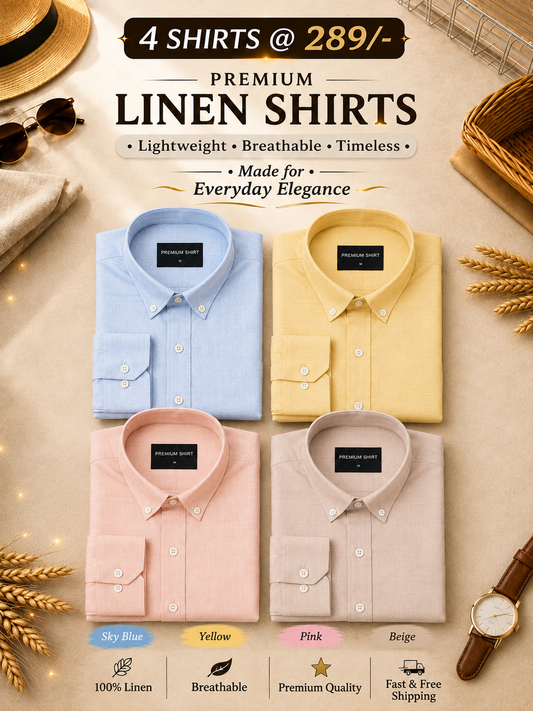 Premium Linen Shirts Combo Pack Set of 4 Lightweight Breathable