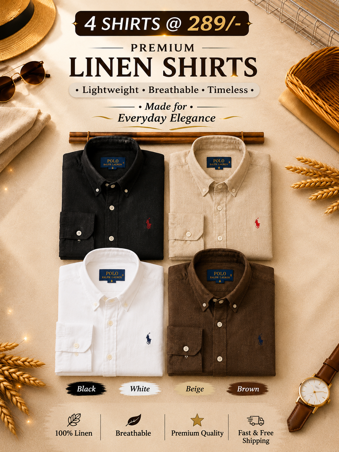 Men RL Polo Linen 4 Cotton Shirts