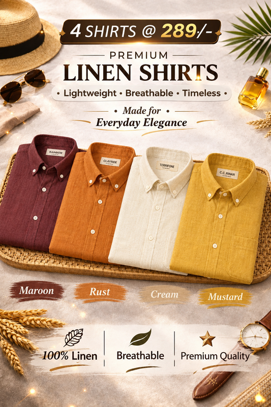 DDSOL Men's Cotton Linen Shirt Pack of 4 Gradient