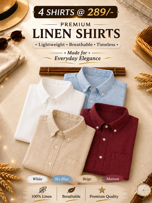 Premium Cotton Linen Casual Full Sleeves Shirt Pack of 4
