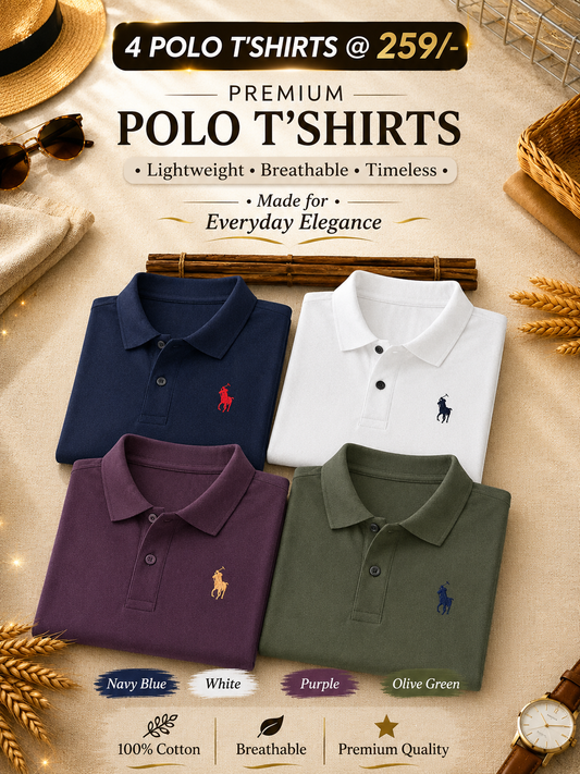 Summer Business Casual Men's Polo T-Shirts (Pack of 4)