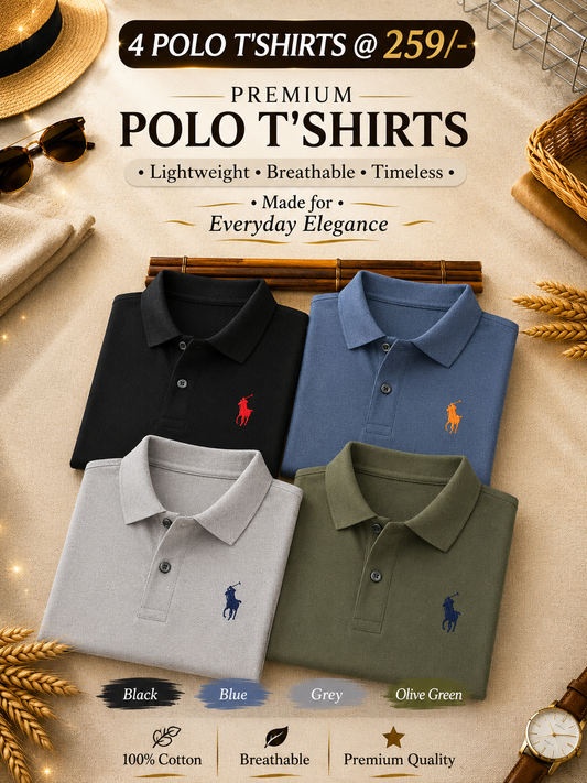 High-End Men's Business Casual Polo T-Shirts Pack of 4